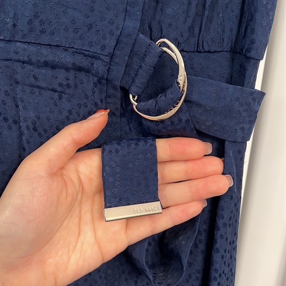 ✨TED BAKER✨ Marniee Asymmetrical D-Ring Belted Waist Midi Dress - Navy Blue - Picture 4 of 10